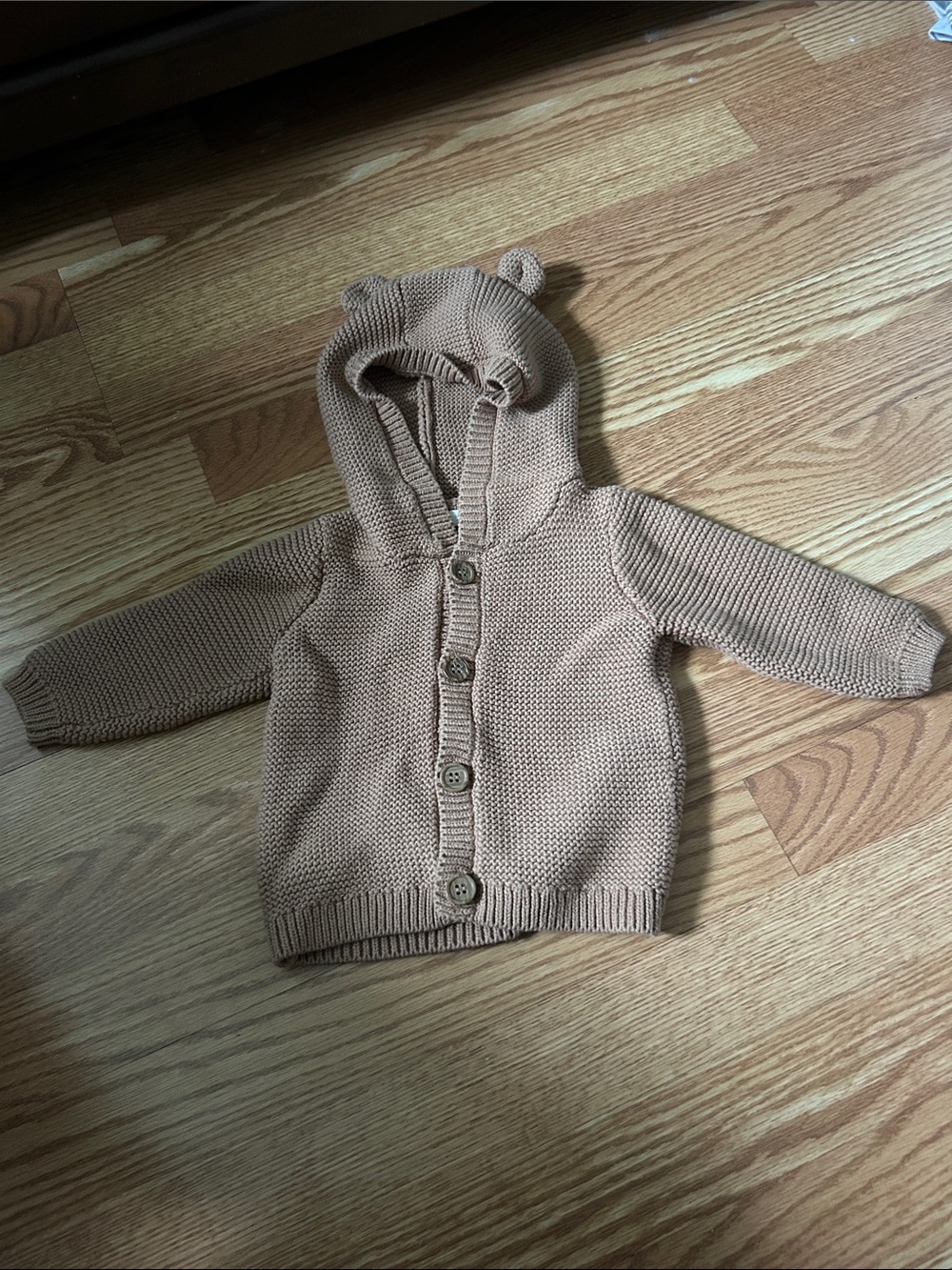 George Toddler Knit Hooded Cardigan in Light Brown